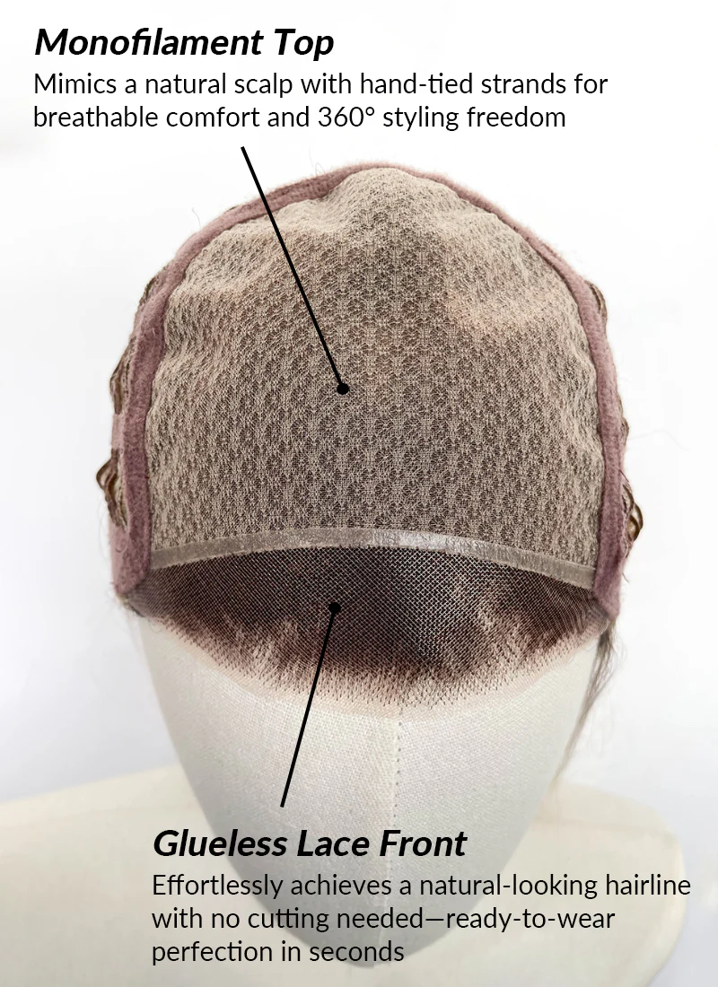 Brown Mixed Blonde Wavy Mono Top Kanekalon Lace Wig MN019