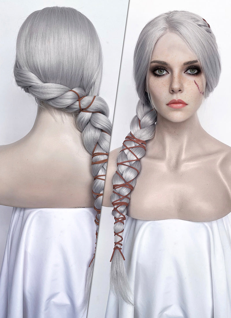 The Witcher IV Ciri Yaki Silver Grey Braided Lace Front Synthetic Wig LF2179