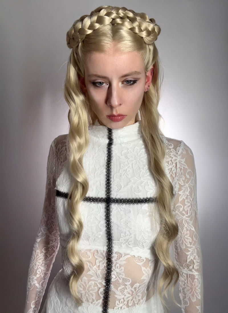 Lady Gaga Abracadabra Ash Blonde Braided Lace Front Synthetic Wig LF2510