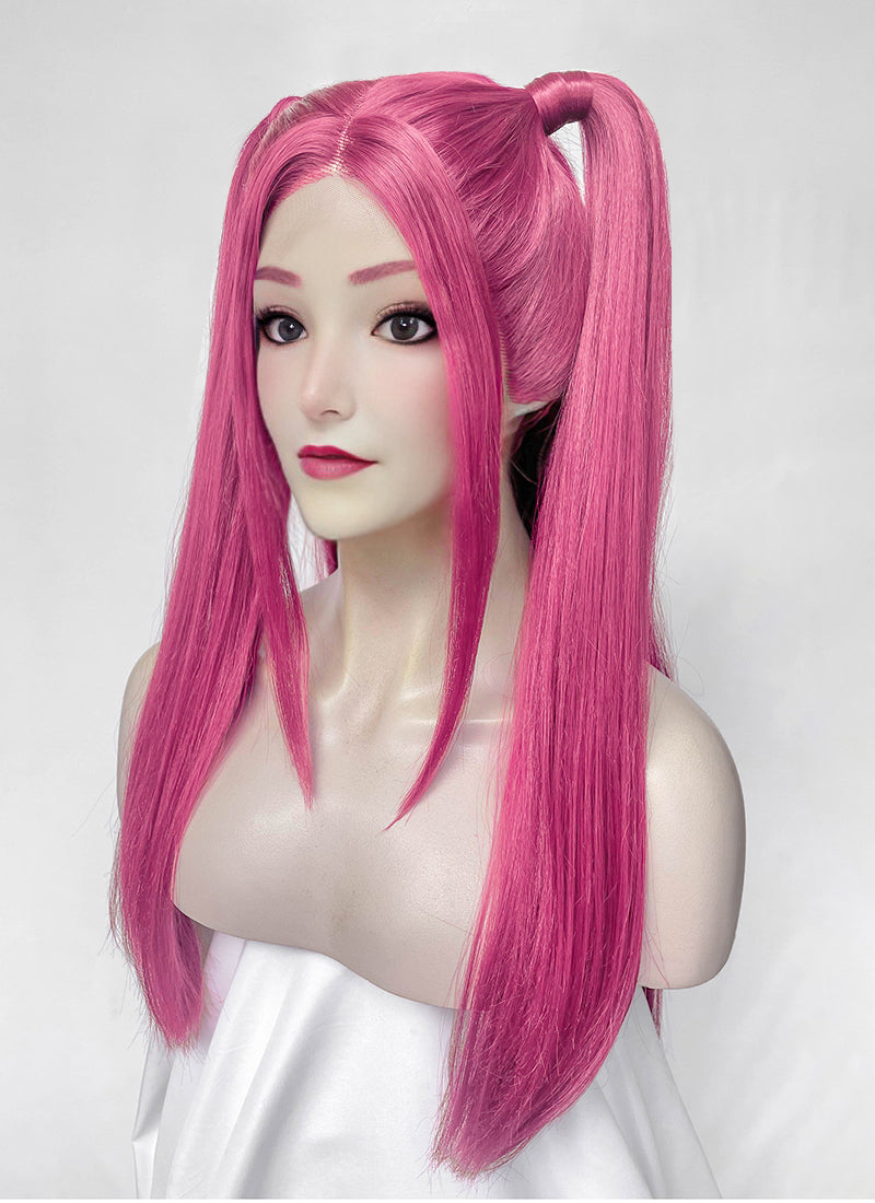 KPop Demon Hunters Mira Yaki Hot Pink Braided 13" x 6" Lace Top Synthetic Wig LF2513