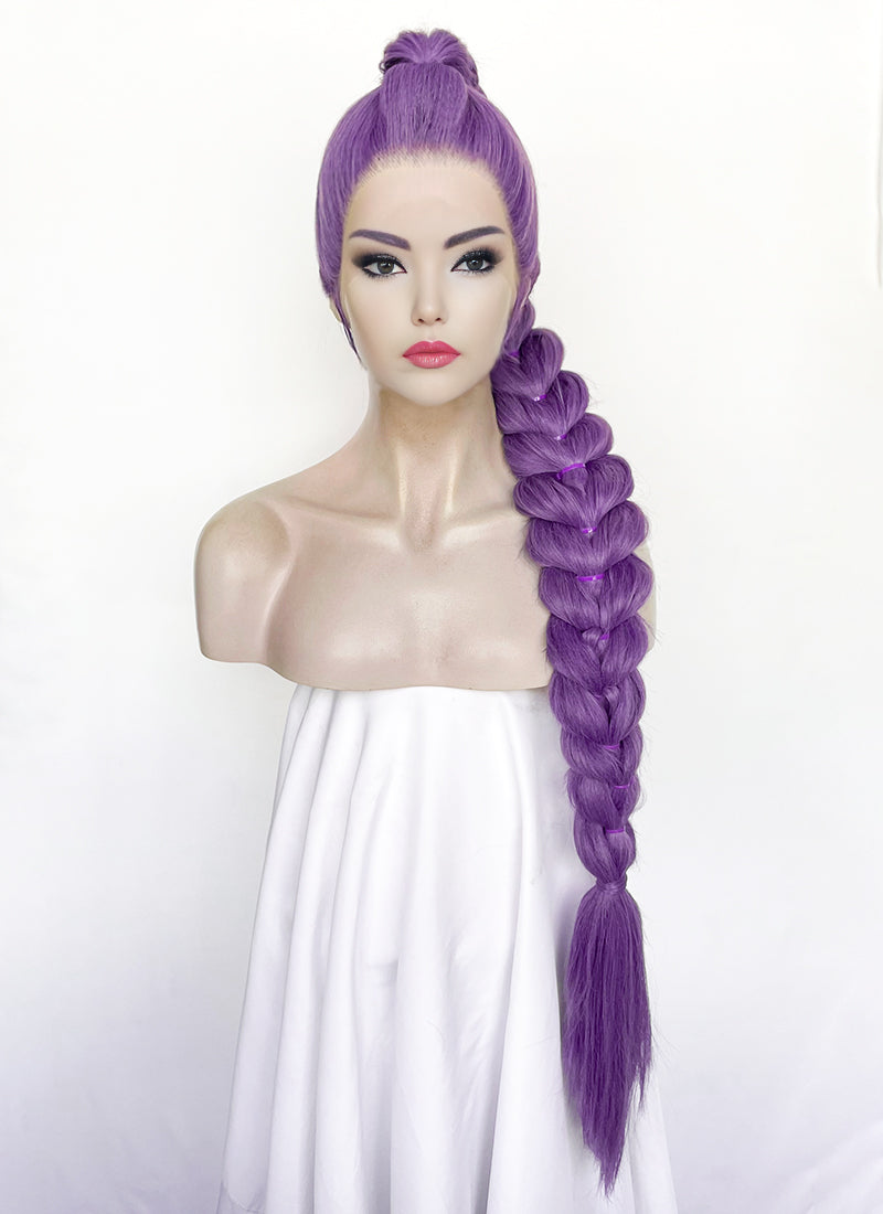 KPop Demon Hunters Rumi Pastel Purple Braided Lace Front Synthetic Wig LF2515