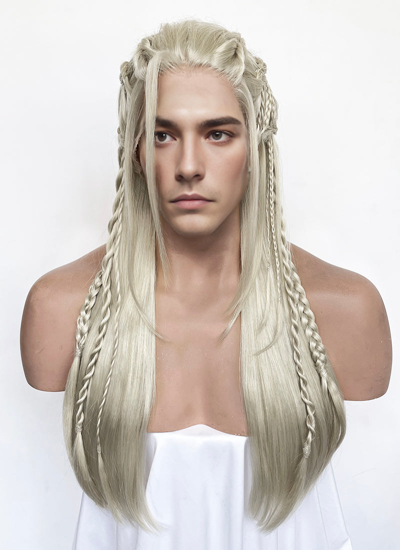 Pastel Ash Blonde Braided Lace Front Synthetic Men's Wig LF2518