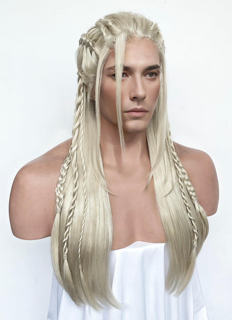 Pastel Ash Blonde Braided Lace Front Synthetic Men's Wig LF2518