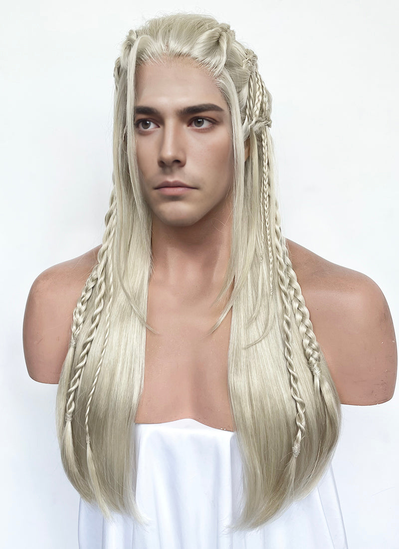 Pastel Ash Blonde Braided Lace Front Synthetic Men's Wig LF2518