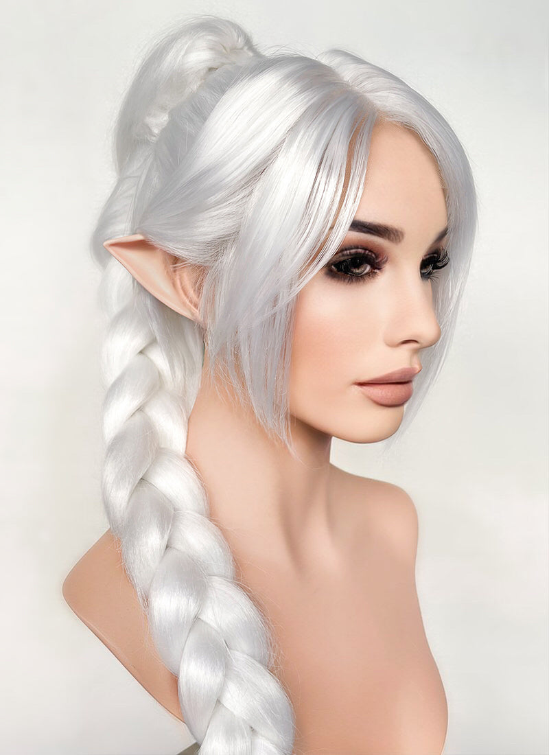 Baldur's Gate 3 Shadowheart White Yaki Straight Lace Front Synthetic Wig With Ponytail Extension LF6048