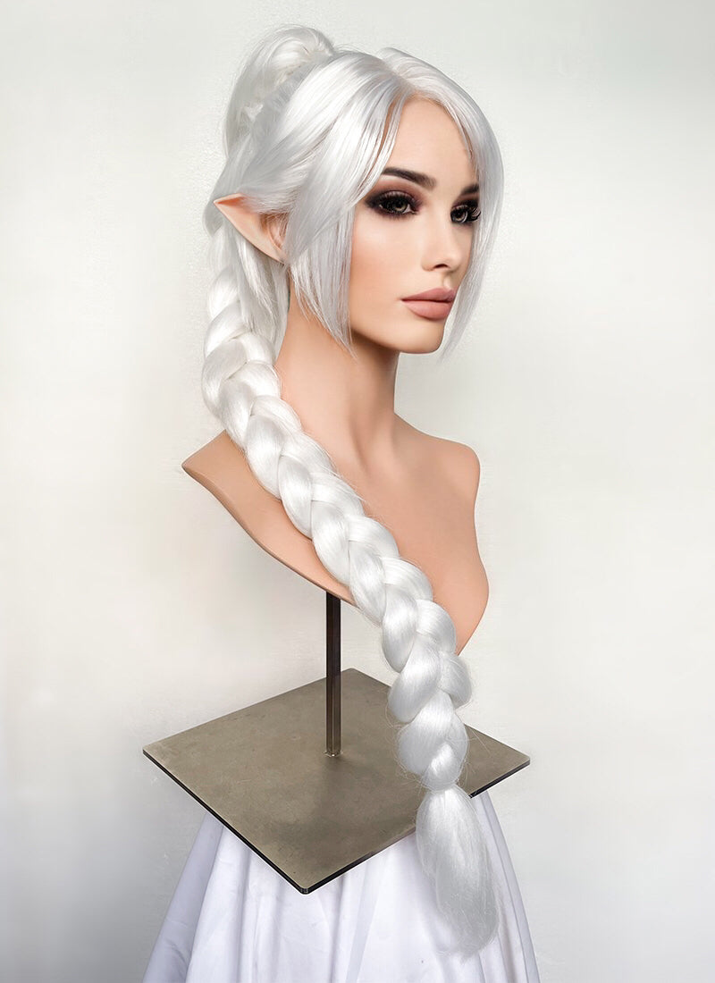 Baldur's Gate 3 Shadowheart White Yaki Straight Lace Front Synthetic Wig With Ponytail Extension LF6048