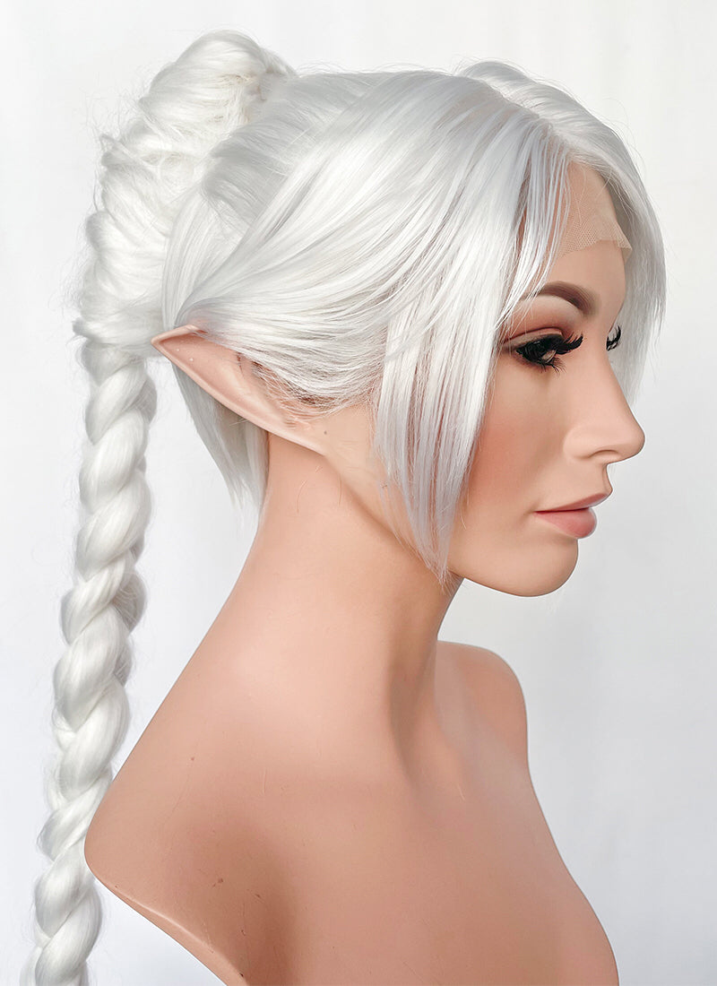 Baldur's Gate 3 Shadowheart White Yaki Straight Lace Front Synthetic Wig With Ponytail Extension LF6048