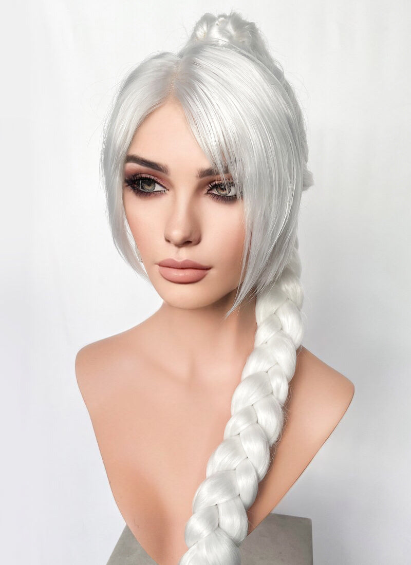 Baldur's Gate 3 Shadowheart White Yaki Straight Lace Front Synthetic Wig With Ponytail Extension LF6048