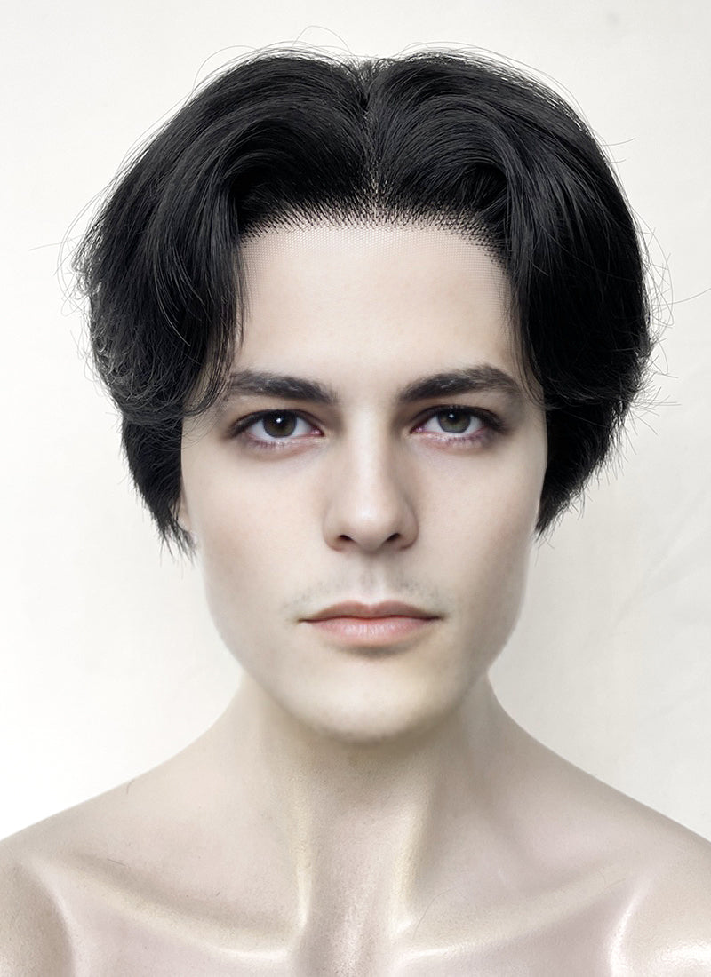 Jet Black Straight Lace Front Synthetic Men's Wig LF6091