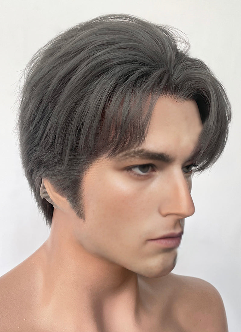 Dark Grey Straight Yaki Lace Front Synthetic Men's Wig LF6133