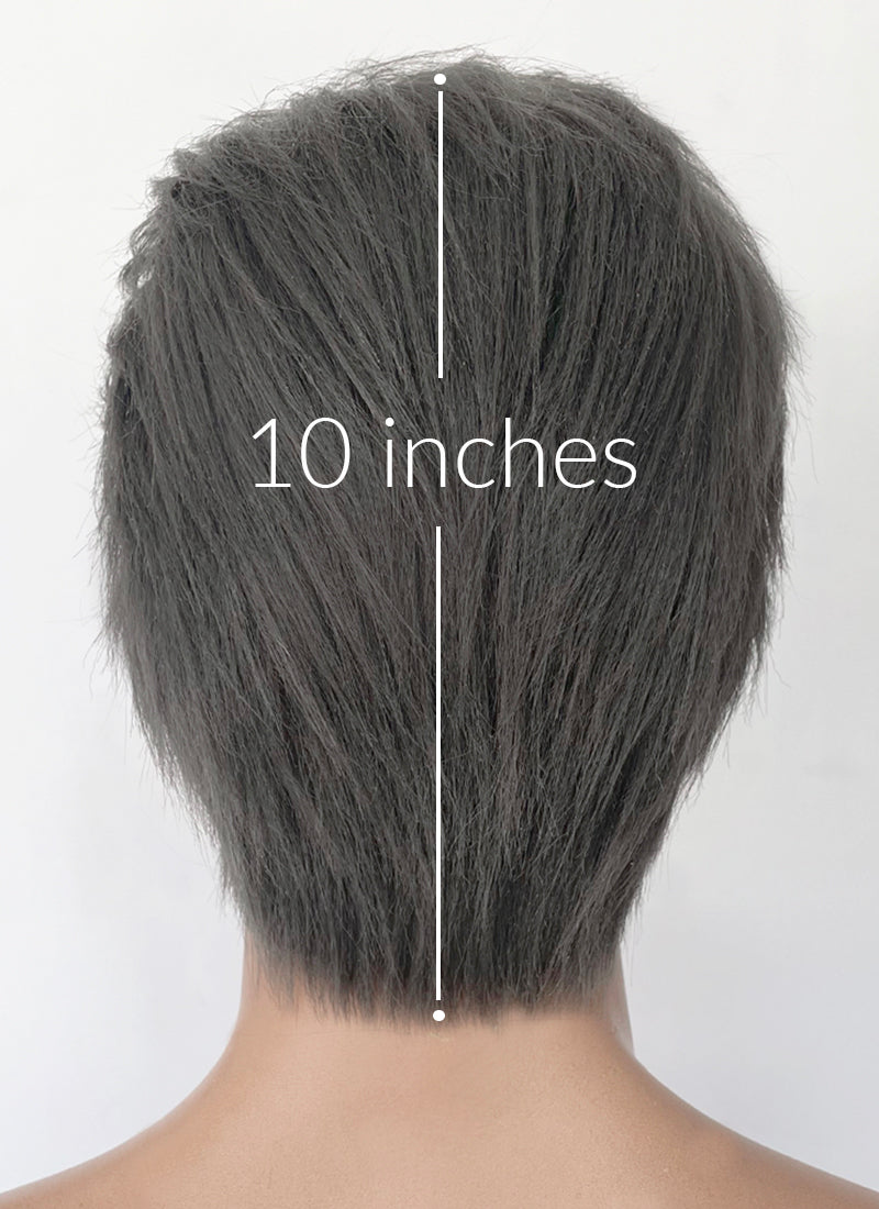 Dark Grey Straight Yaki Lace Front Synthetic Men's Wig LF6133