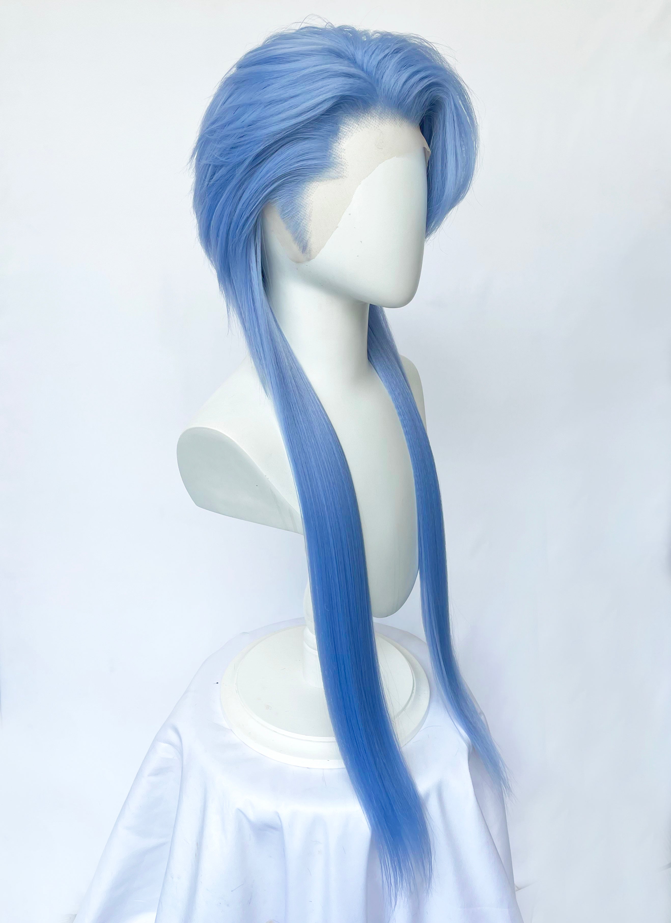 Pastel Blue Straight Lace Front Synthetic Men's Wig LF6134