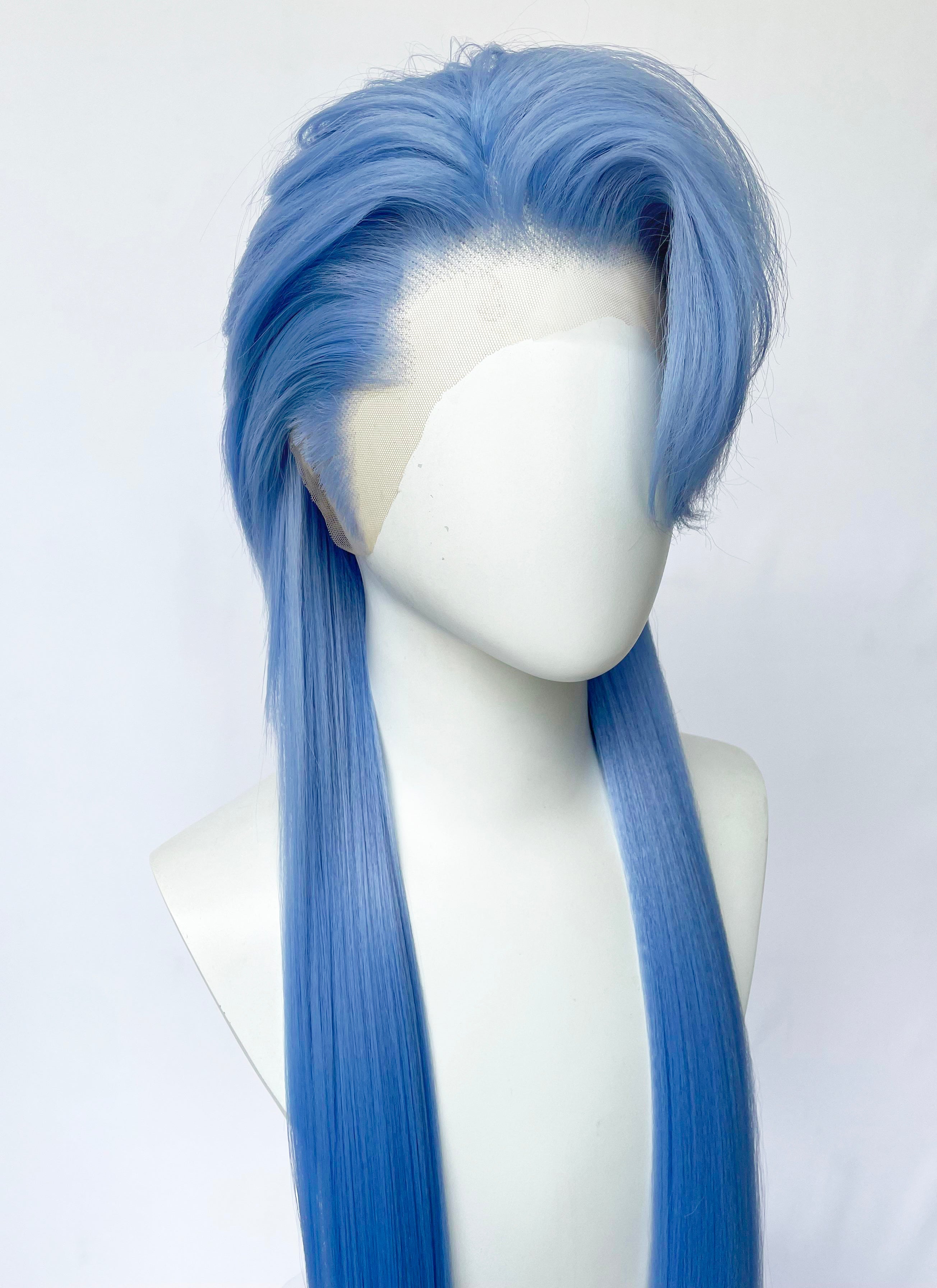 Pastel Blue Straight Lace Front Synthetic Men's Wig LF6134