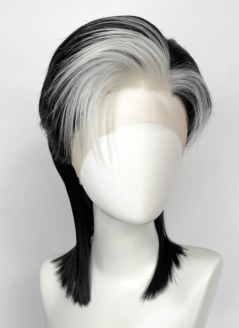 Black With Silver White Straight Lace Front Synthetic Wig LF8041