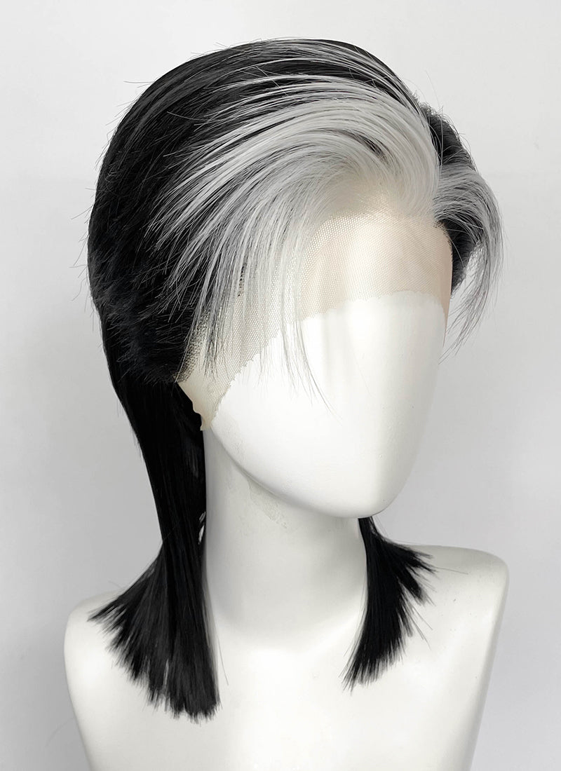 Black With Silver White Straight Lace Front Synthetic Wig LF8041