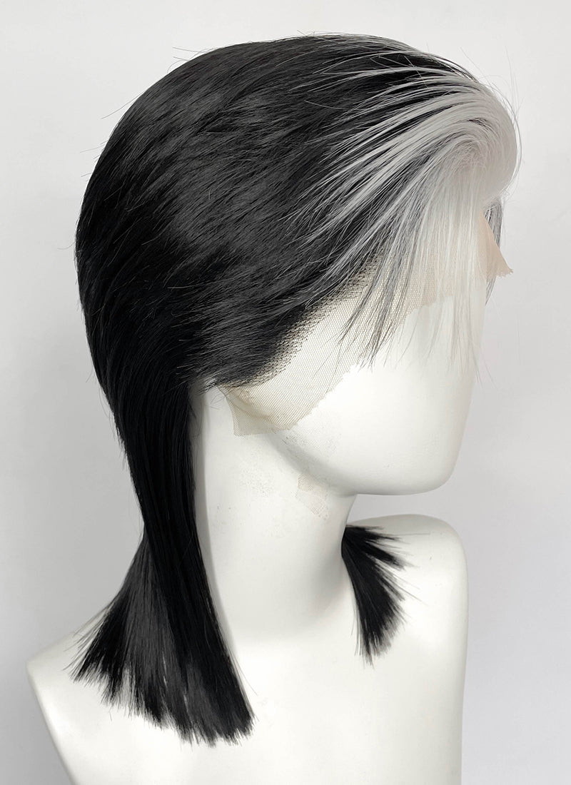 Black With Silver White Straight Lace Front Synthetic Wig LF8041