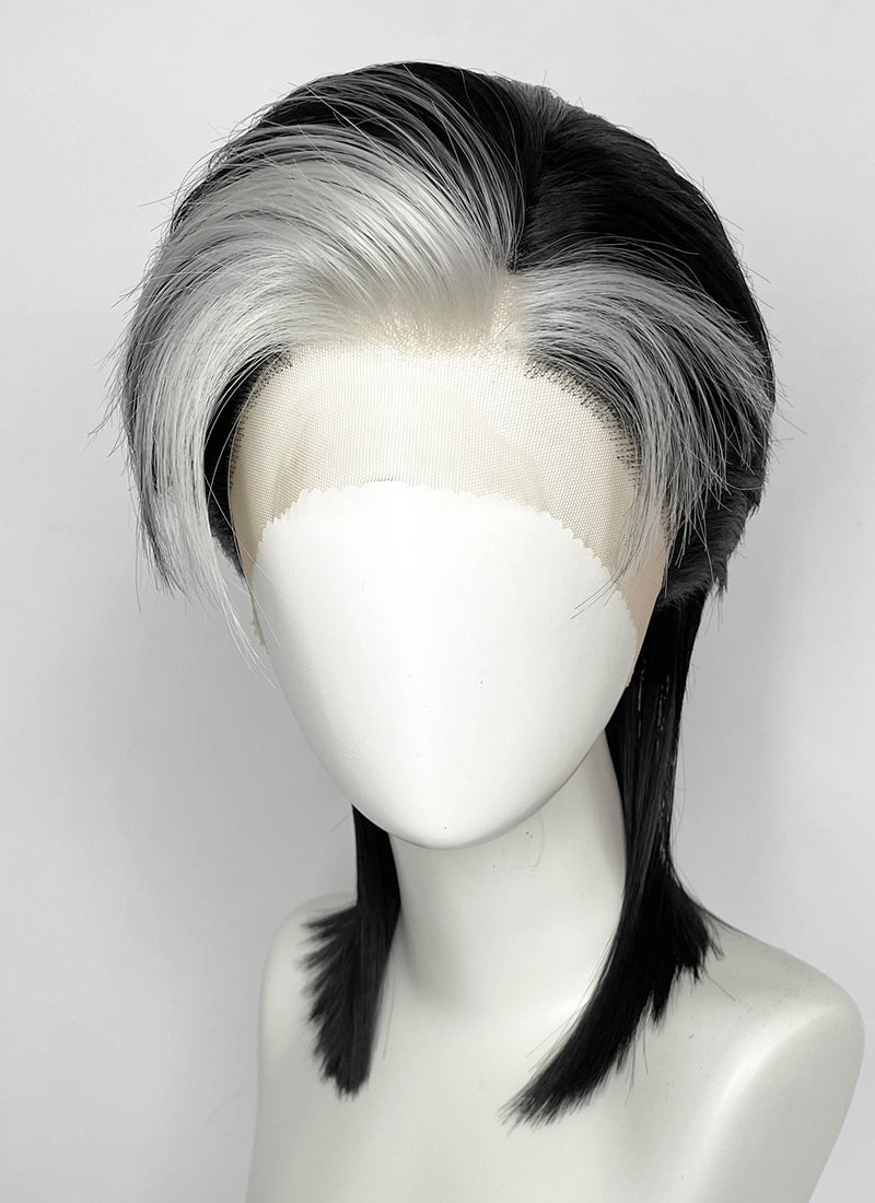 Black With Silver White Straight Lace Front Synthetic Wig LF8041