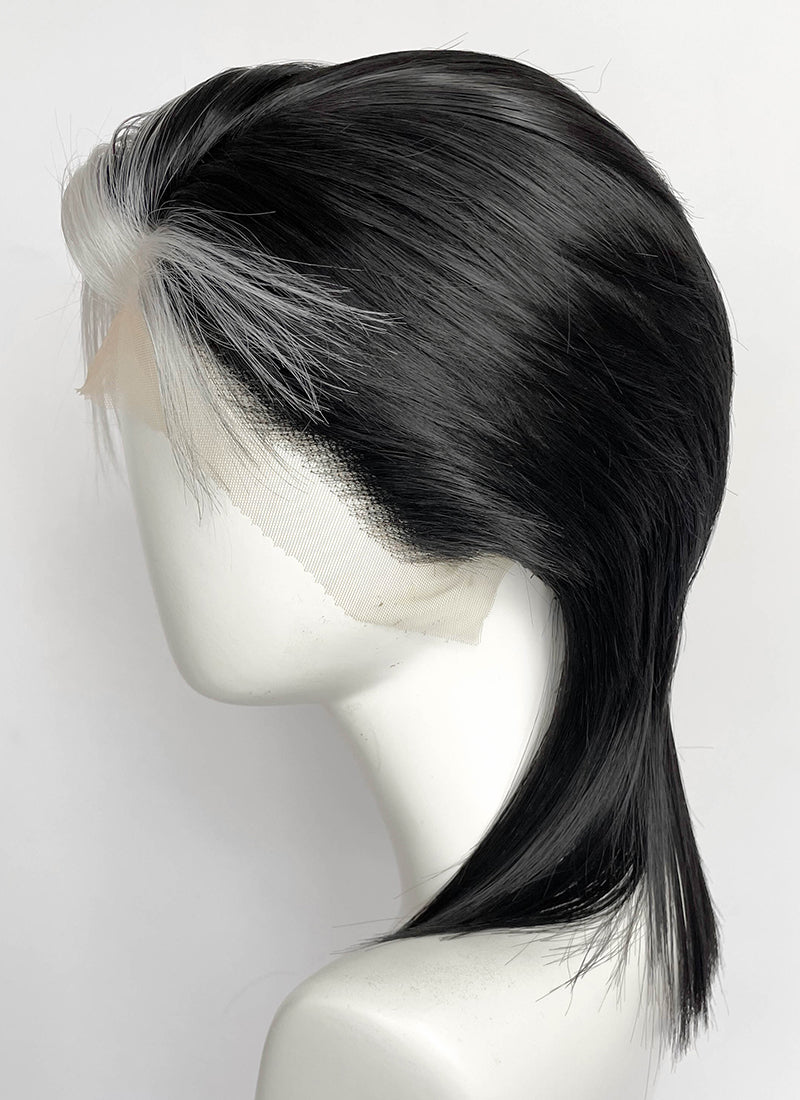 Black With Silver White Straight Lace Front Synthetic Wig LF8041