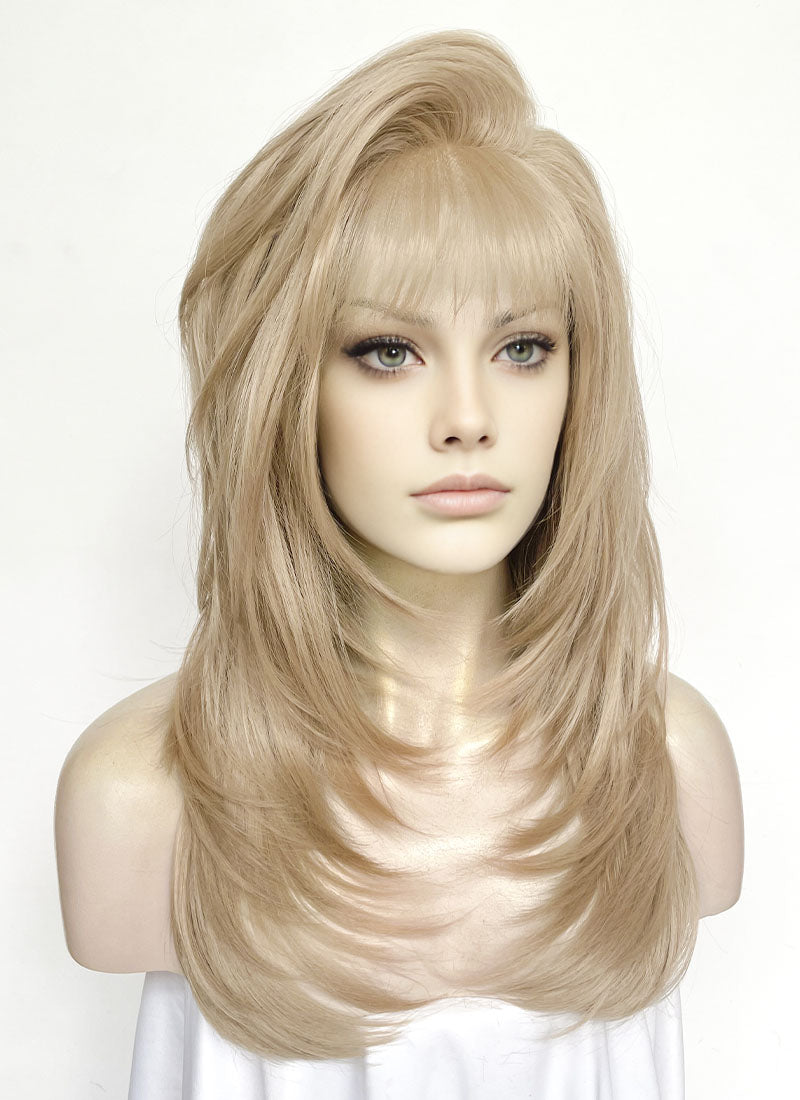Ash Blonde Straight Lace Front Kanekalon Synthetic Hair Wig With Fuffy Bang LF8051