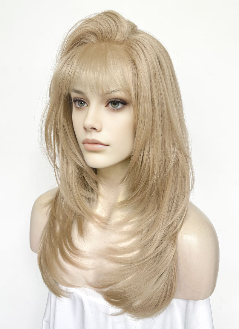 Ash Blonde Straight Lace Front Kanekalon Synthetic Hair Wig With Fuffy Bang LF8051