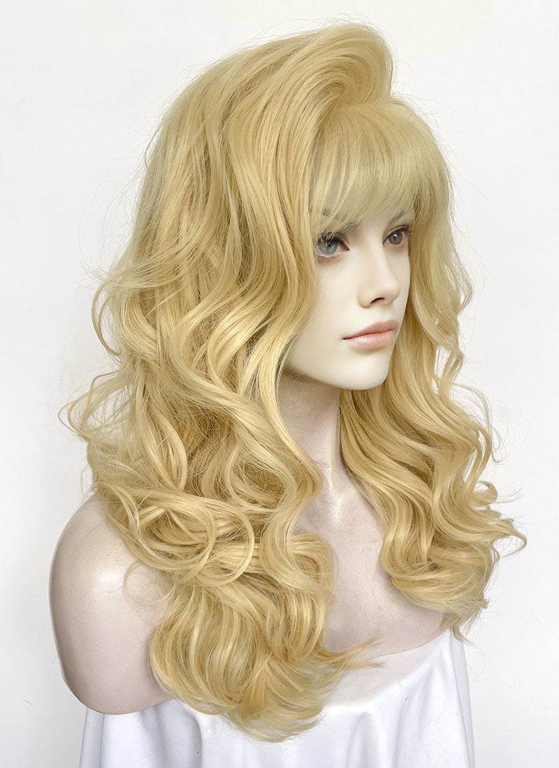 Blonde Wavy Lace Front Synthetic Hair Wig With Fuffy Bang LF8052