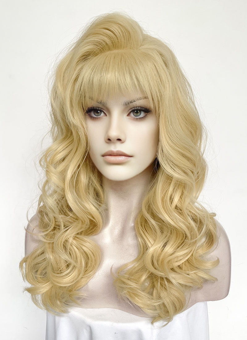 Blonde Wavy Lace Front Synthetic Hair Wig With Fuffy Bang LF8052