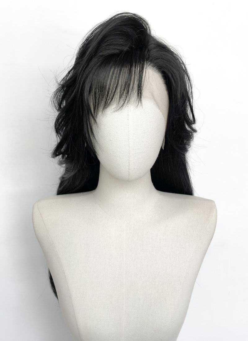 Jet Black Straight Lace Front Synthetic Hair Wig With Fuffy Bang LF8053