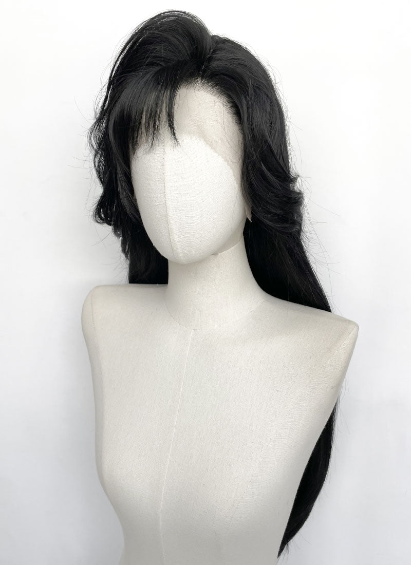 Jet Black Straight Lace Front Synthetic Hair Wig With Fuffy Bang LF8053