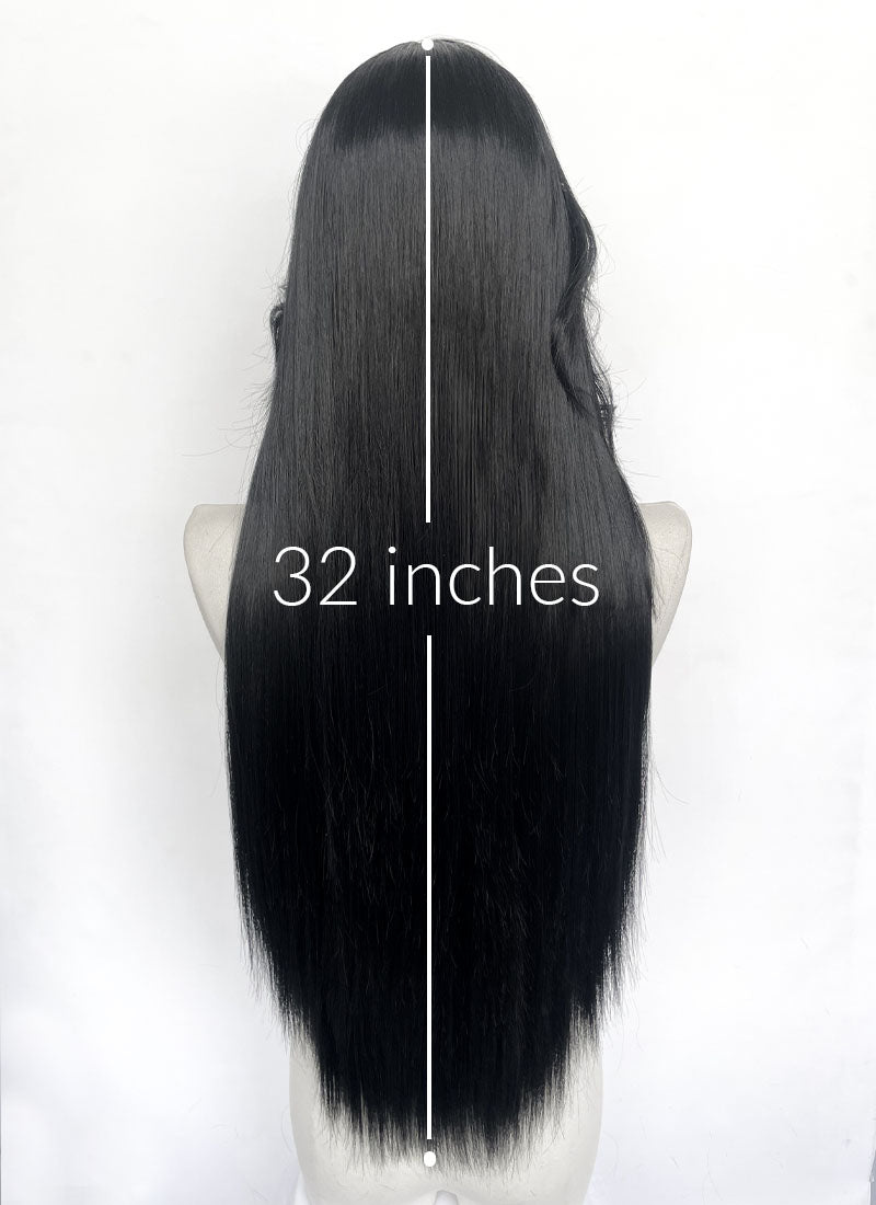 Jet Black Straight Lace Front Synthetic Hair Wig With Fuffy Bang LF8053