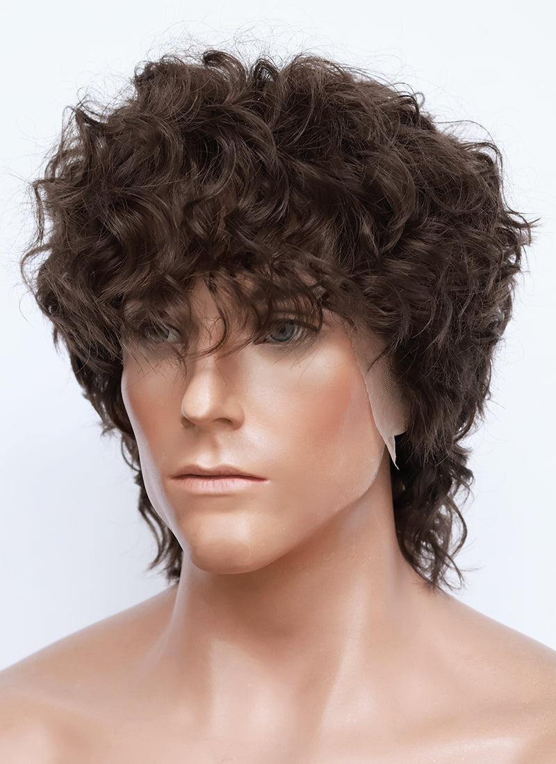 Brunette Curly Mod Lace Front Synthetic Men's Wig LF8074