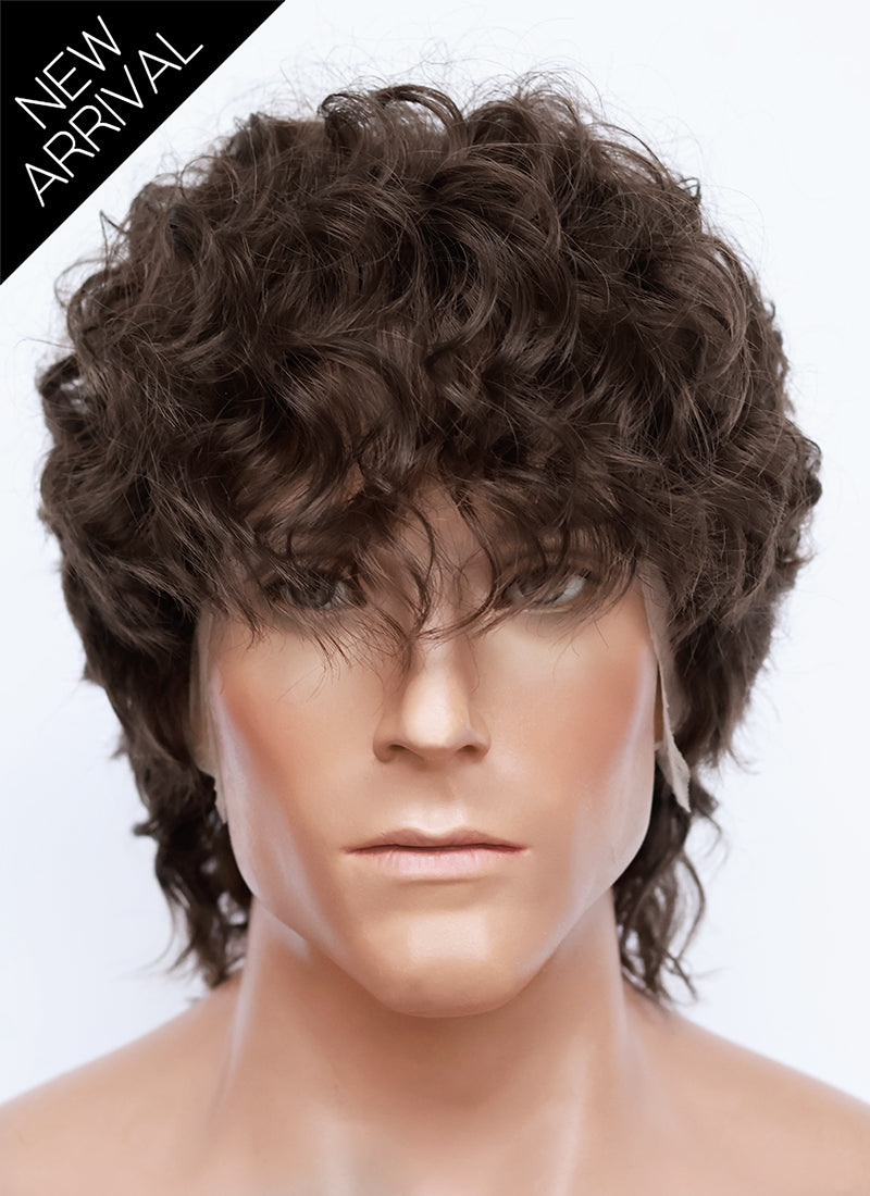 Brunette Curly Mod Lace Front Synthetic Men's Wig LF8074