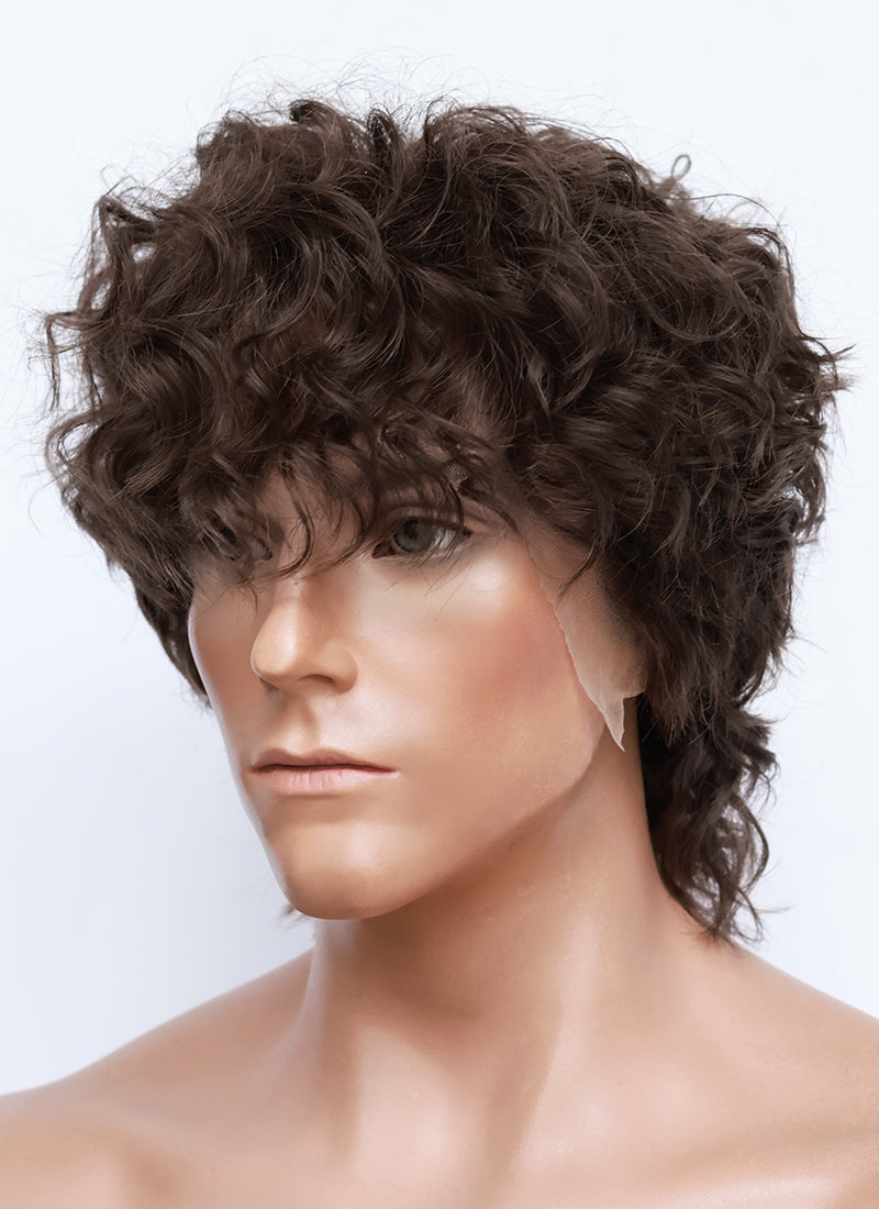 Brunette Curly Mod Lace Front Synthetic Men's Wig LF8074