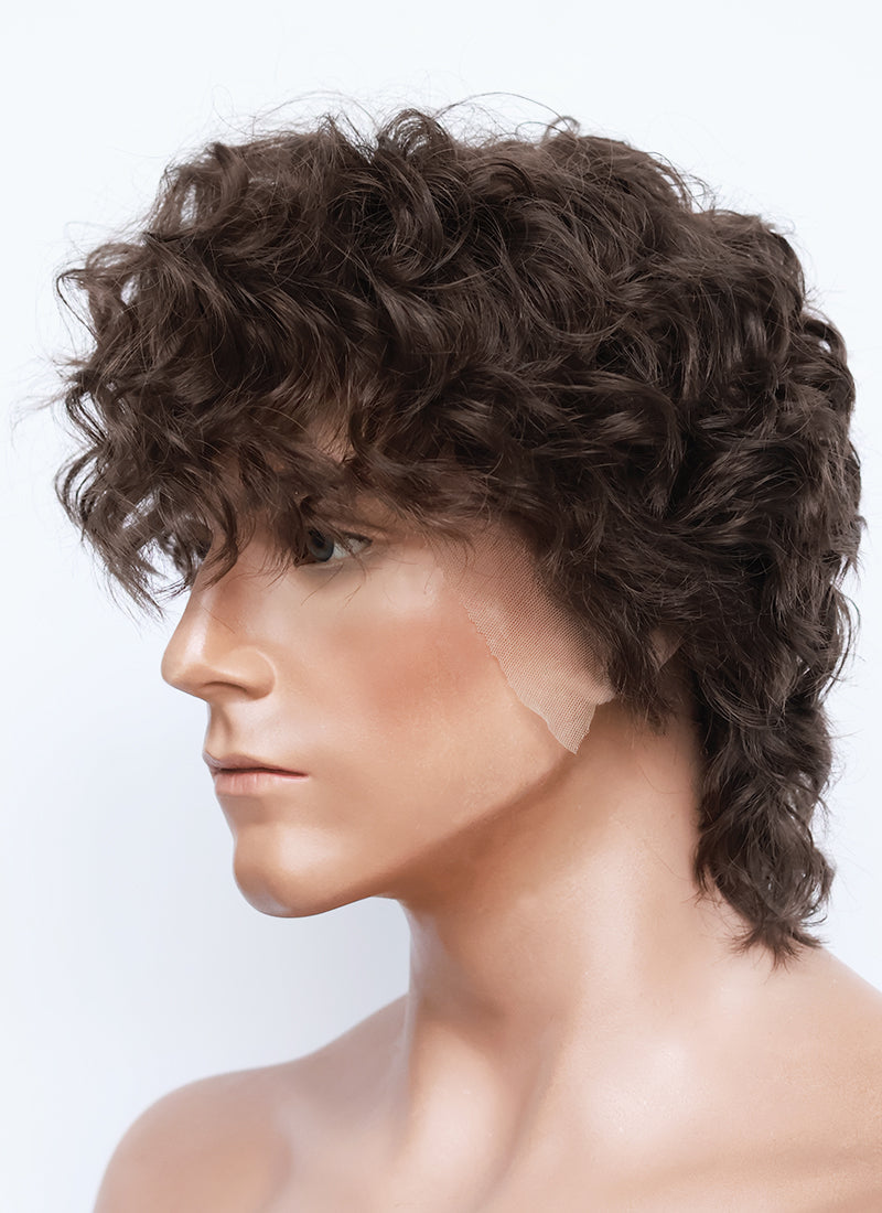 Brunette Curly Mod Lace Front Synthetic Men's Wig LF8074