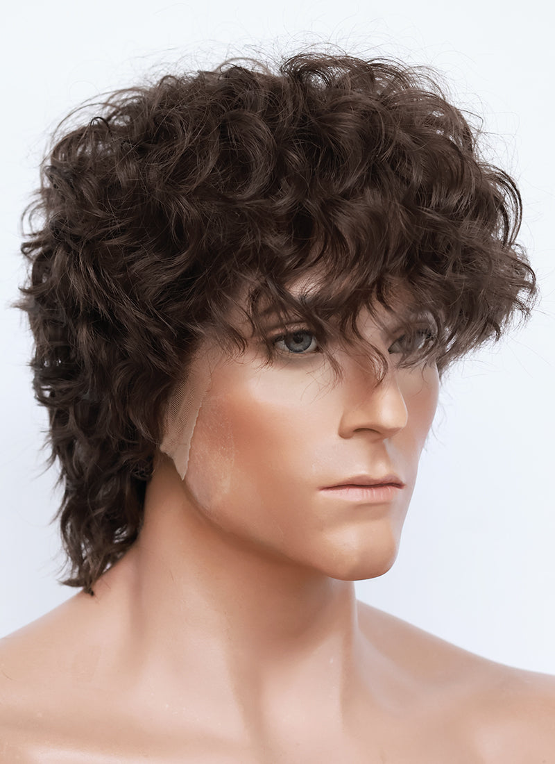 Brunette Curly Mod Lace Front Synthetic Men's Wig LF8074