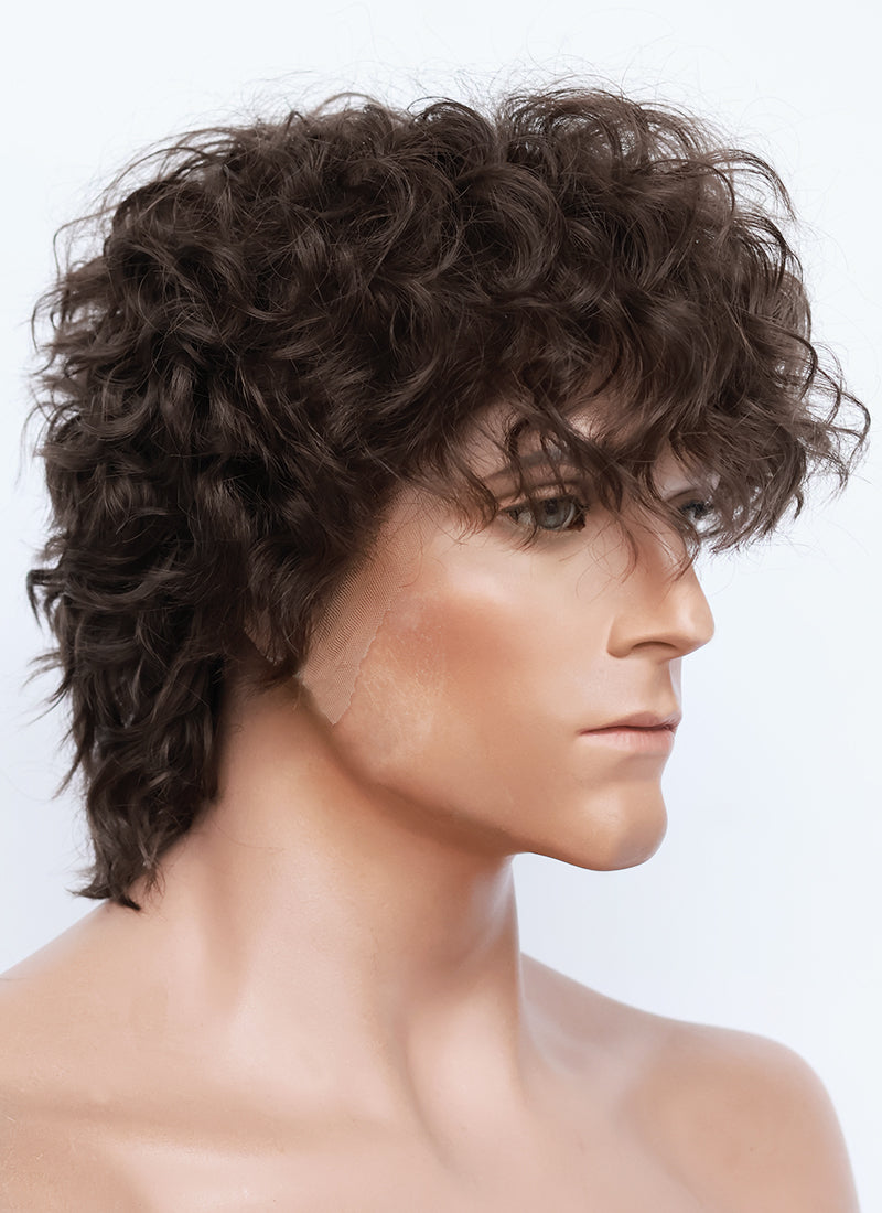 Brunette Curly Mod Lace Front Synthetic Men's Wig LF8074