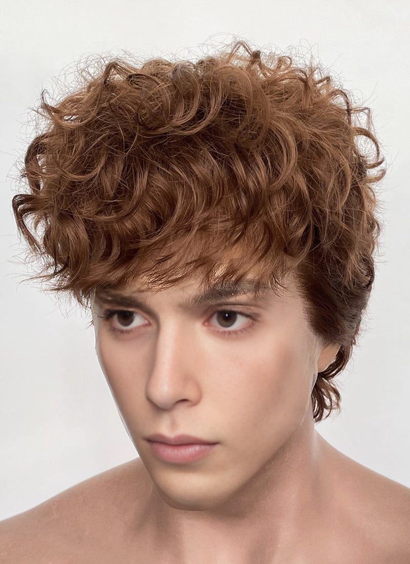 Brown Curly Mod Lace Front Synthetic Men's Wig LF8075