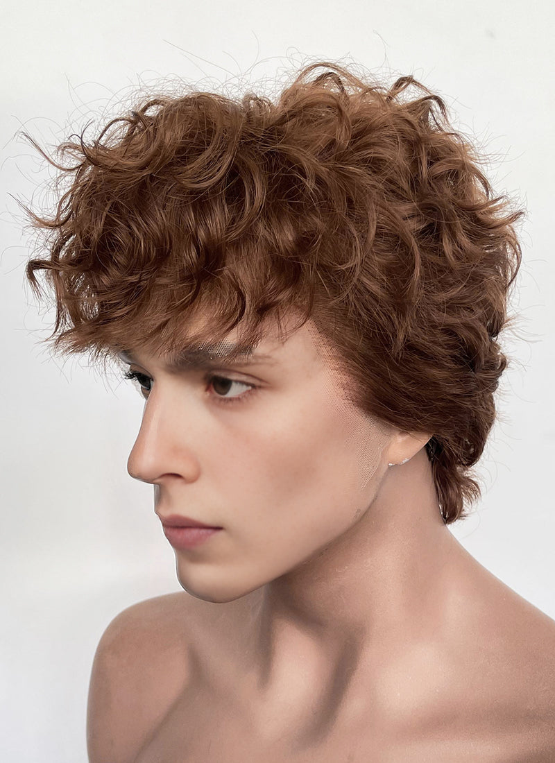 Brown Curly Mod Lace Front Synthetic Men's Wig LF8075