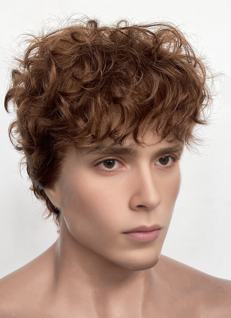 Brown Curly Mod Lace Front Synthetic Men's Wig LF8075