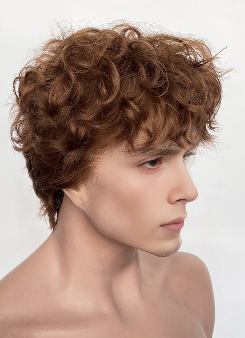 Brown Curly Mod Lace Front Synthetic Men's Wig LF8075