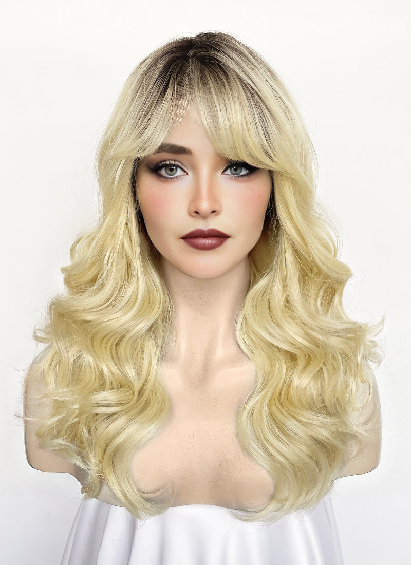 Sabrina Carpenter Inspiration Blonde With Dark Roots Wavy Lace Front Synthetic Wig LFK5579