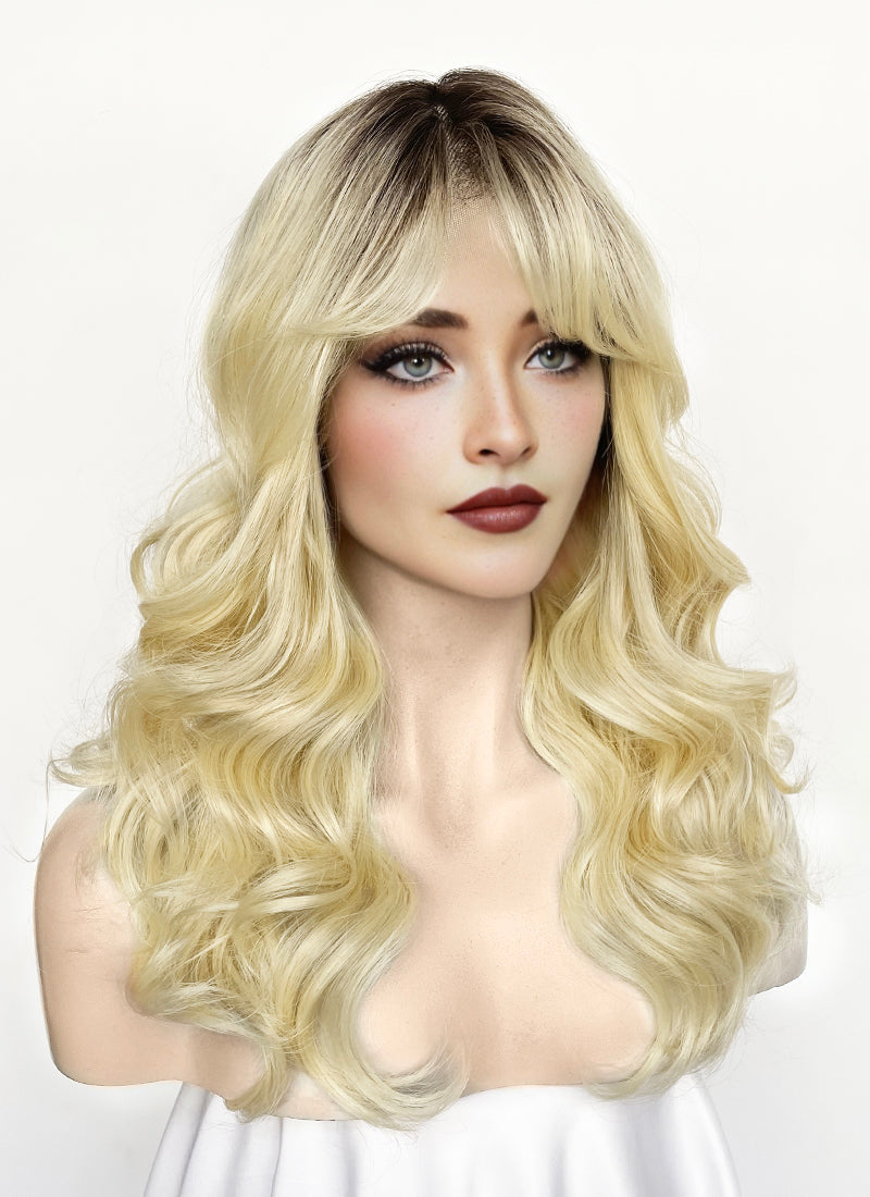 Sabrina Carpenter Inspiration Blonde With Dark Roots Wavy Lace Front Synthetic Wig LFK5579