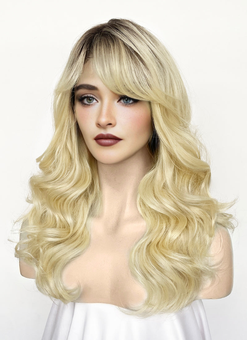 Sabrina Carpenter Inspiration Blonde With Dark Roots Wavy Lace Front Synthetic Wig LFK5579