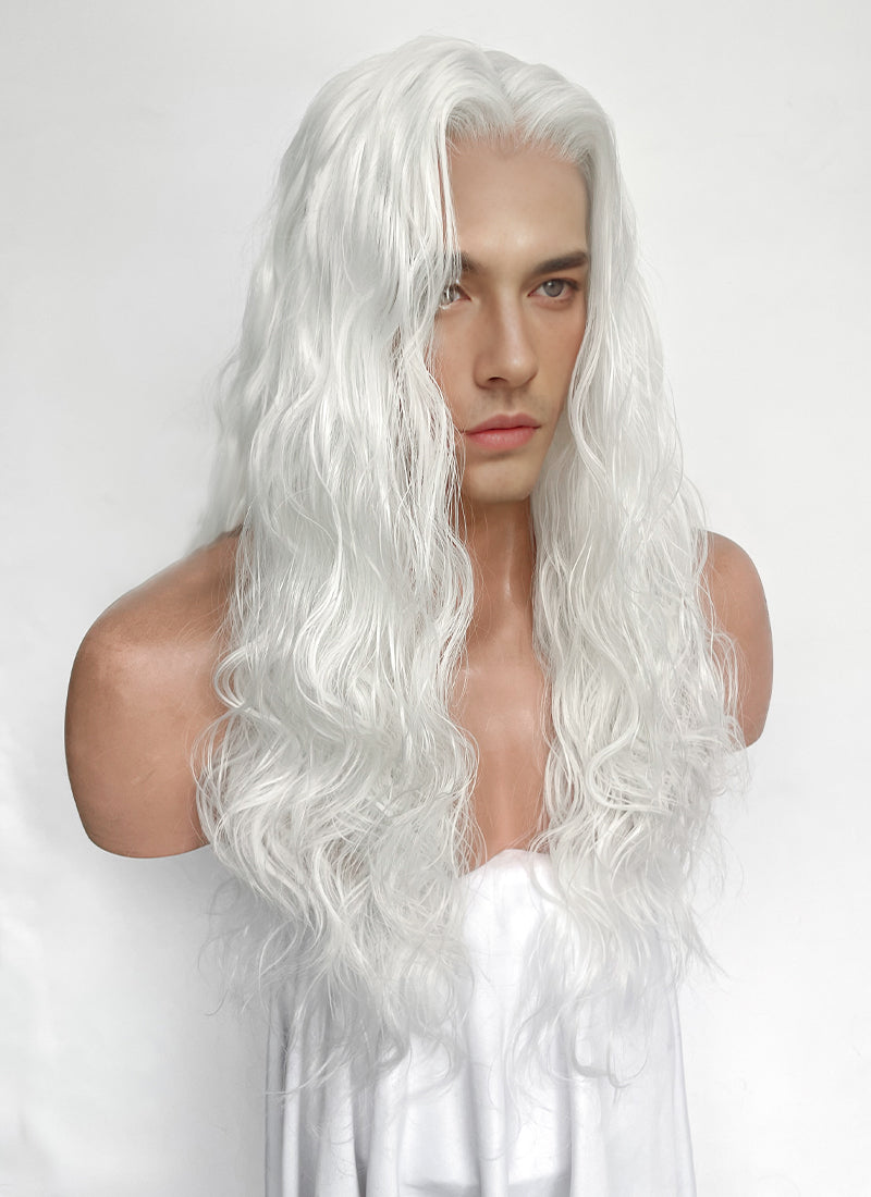 White Wavy Lace Front Synthetic Hair Men's Wig LFM001