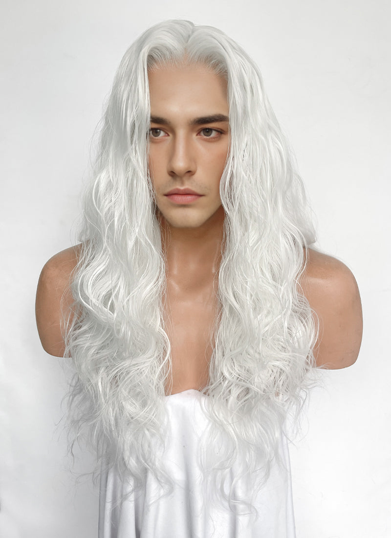 White Wavy Lace Front Synthetic Hair Men's Wig LFM001