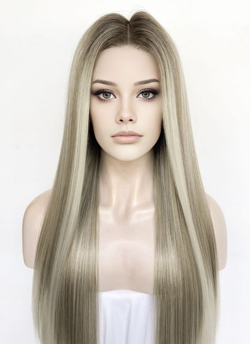 Mixed Blonde Money Piece Straight 13" x 6" Lace Top Lace Front Synthetic Wig LFS046