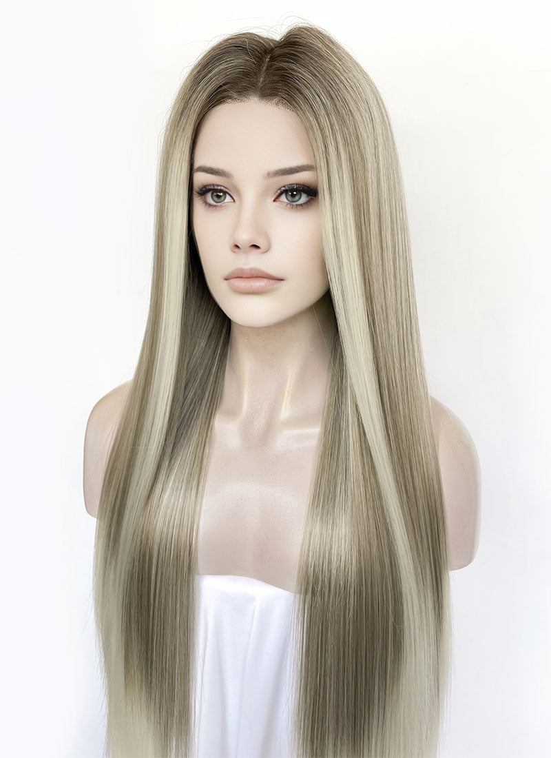 Mixed Blonde Money Piece Straight 13" x 6" Lace Top Lace Front Synthetic Wig LFS046