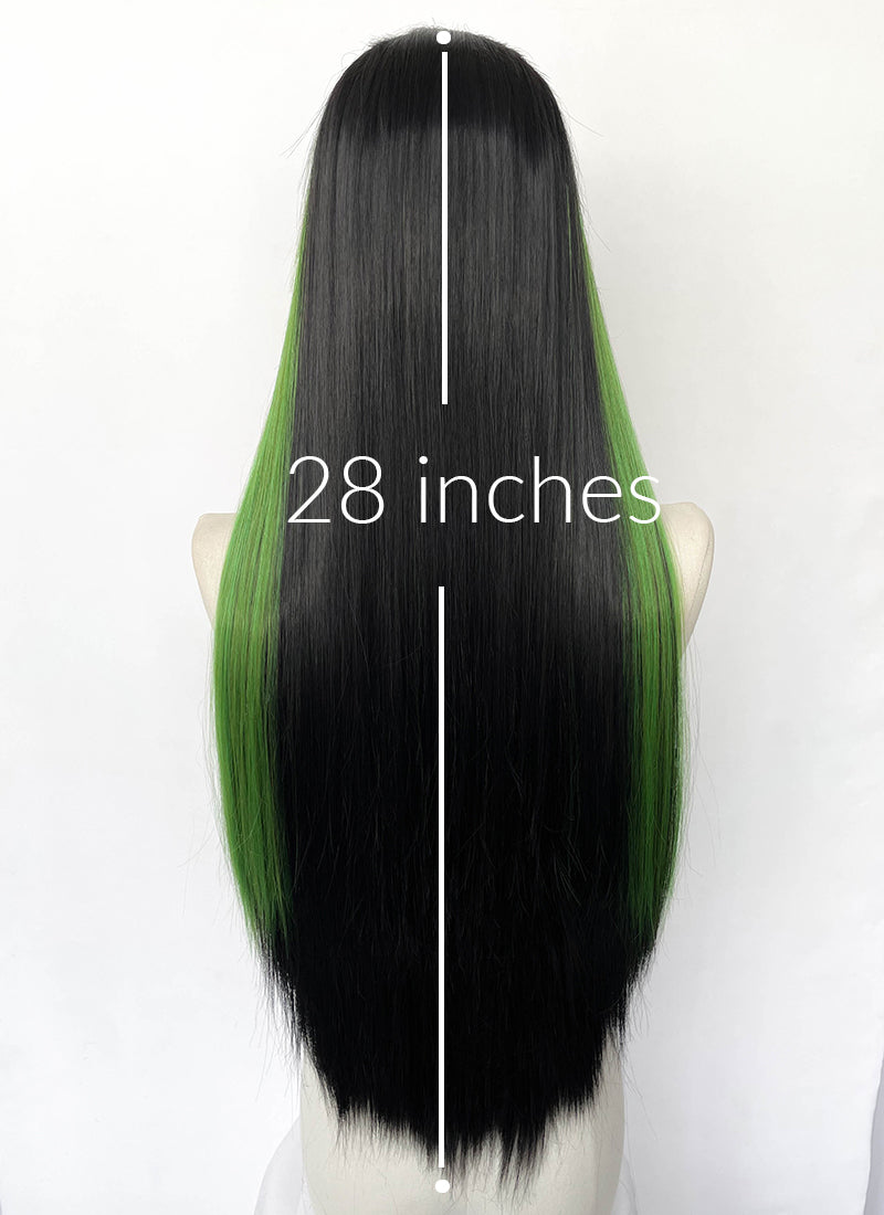 Black And Green Money Piece Straight Lace Front Synthetic Wig LN6046