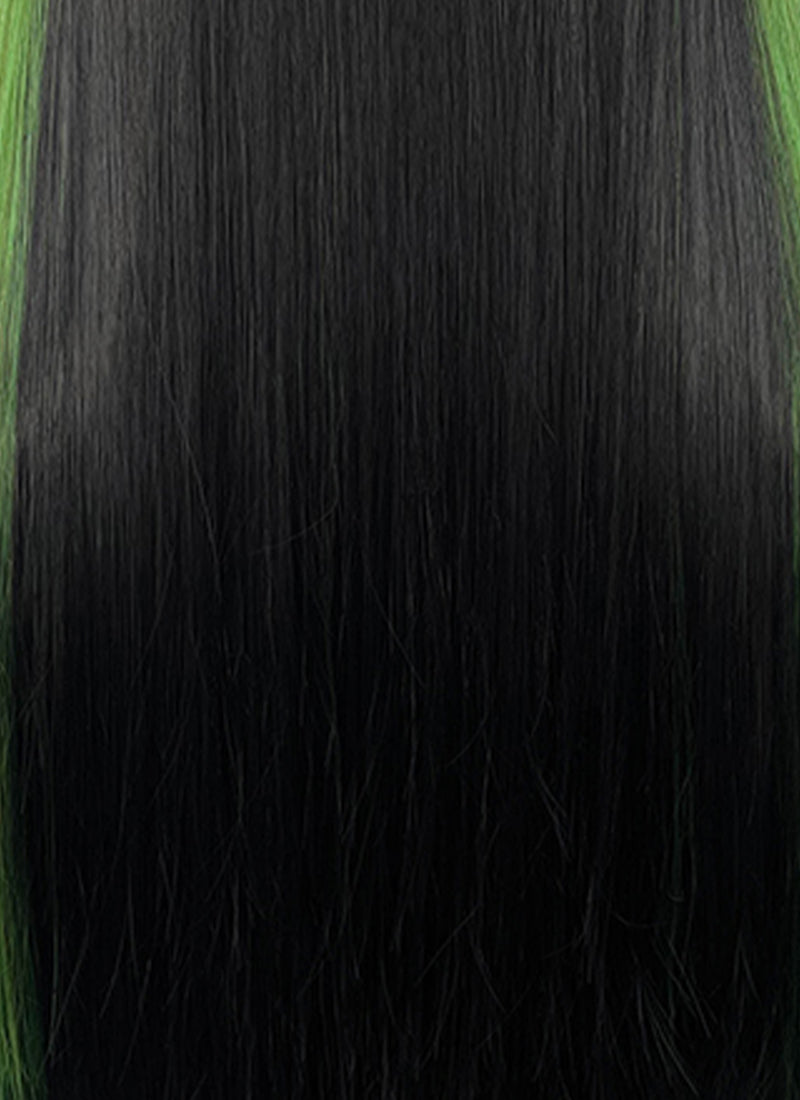 Black And Green Money Piece Straight Lace Front Synthetic Wig LN6046