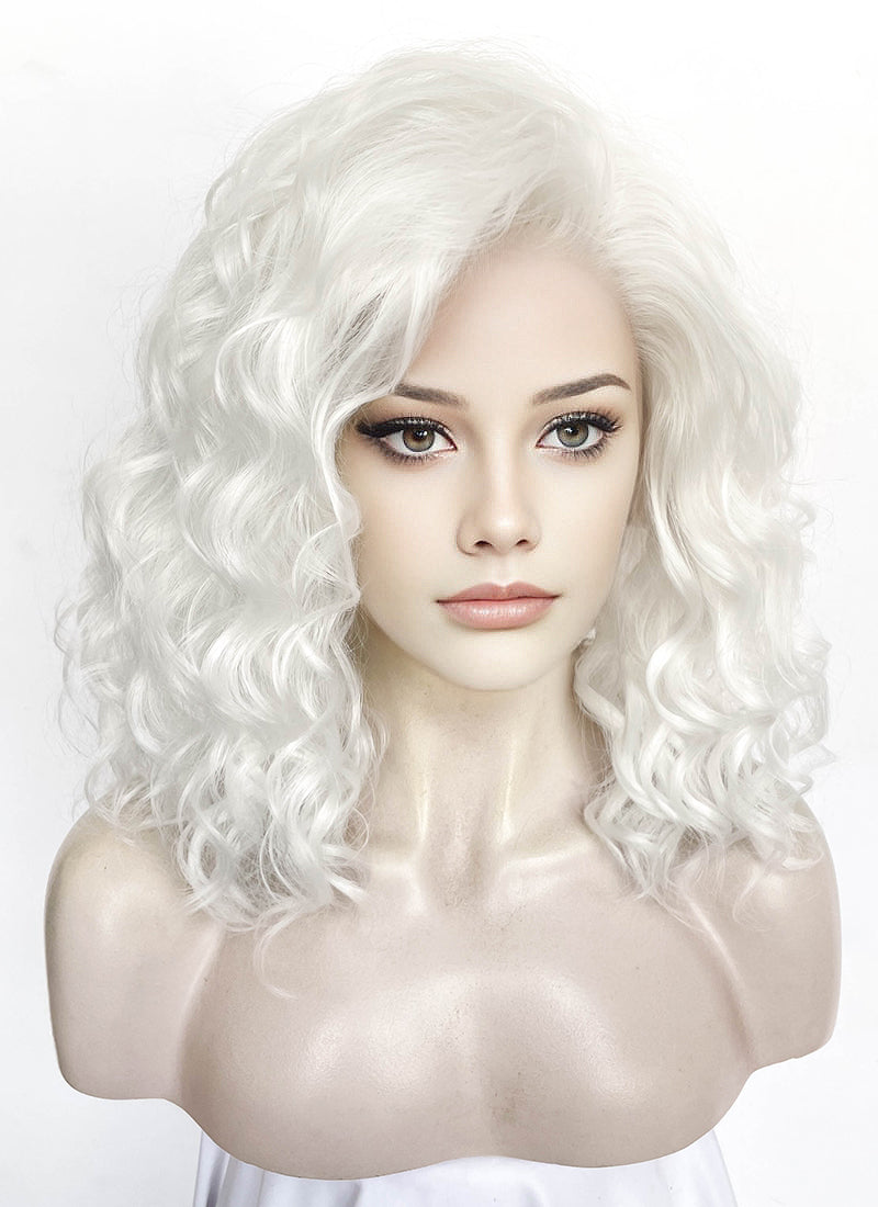 Pure White Wavy Lace Front Synthetic Wig LW4053