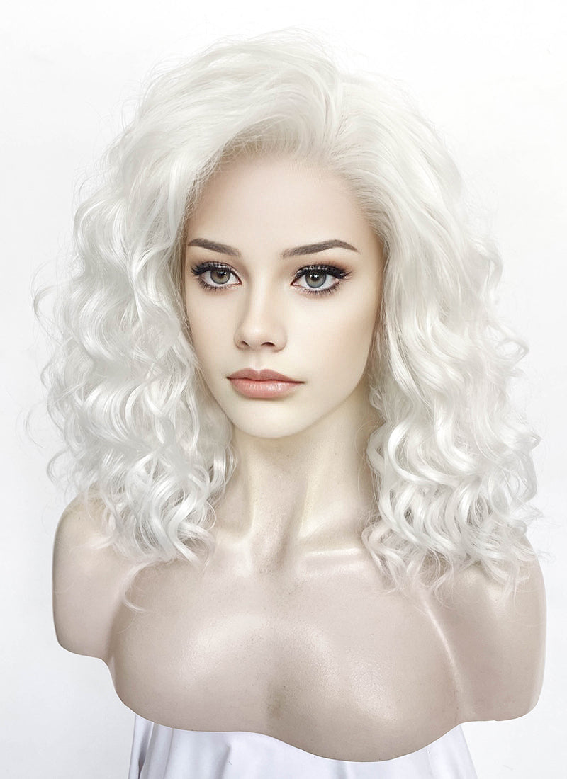 Pure White Wavy Lace Front Synthetic Wig LW4053